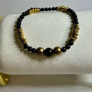 Gilded Night - Black and Gold Stretch Bracelet